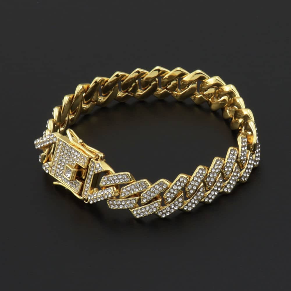 European and American hip-hop Cuban link necklace with 13mm square diamonds, trendy designer diamond choker necklace