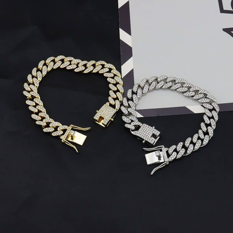 European and American hip-hop Cuban link necklace with 13mm square diamonds, trendy designer diamond choker necklace