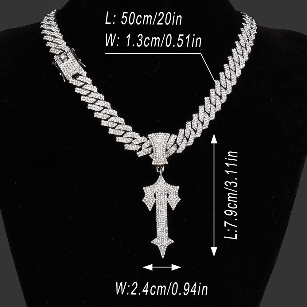 Hip-hop diamond letter pendant necklace, Cuban chain with diamond-shaped letter pendant, European and American style.