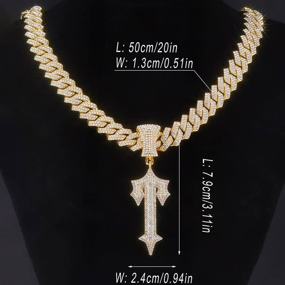 Hip-hop diamond letter pendant necklace, Cuban chain with diamond-shaped letter pendant, European and American style.