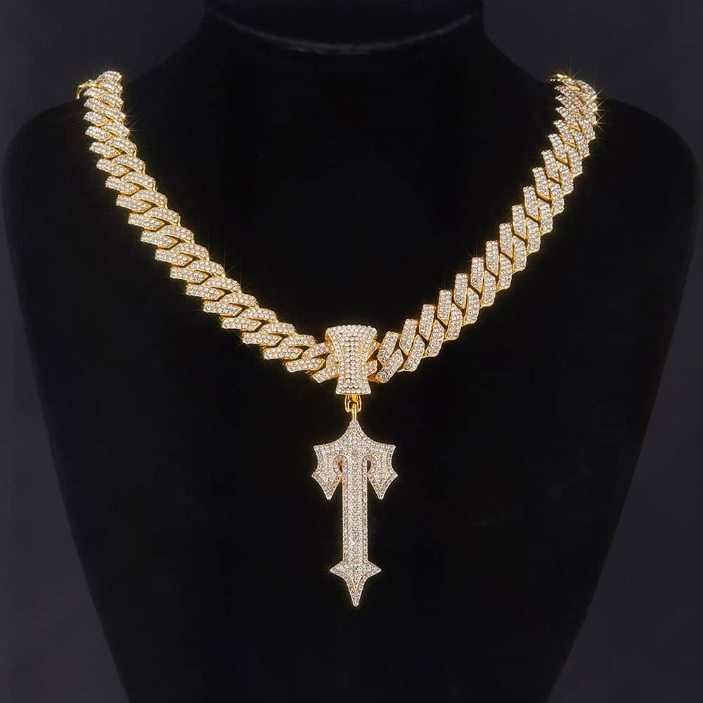 Hip-hop diamond letter pendant necklace, Cuban chain with diamond-shaped letter pendant, European and American style.