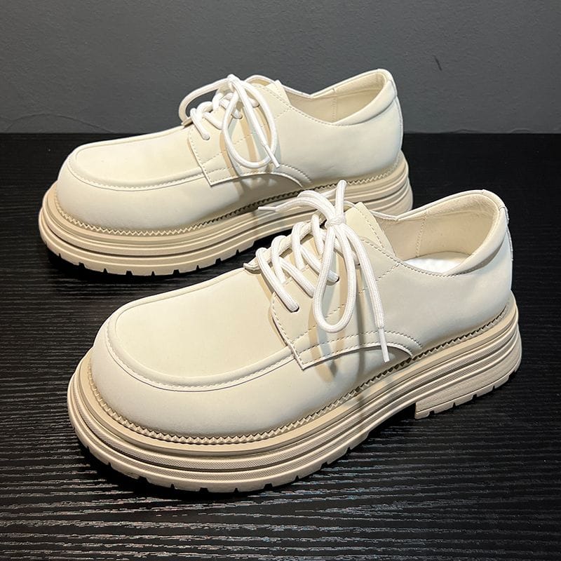 New versatile casual leather shoes with thick soles in British style